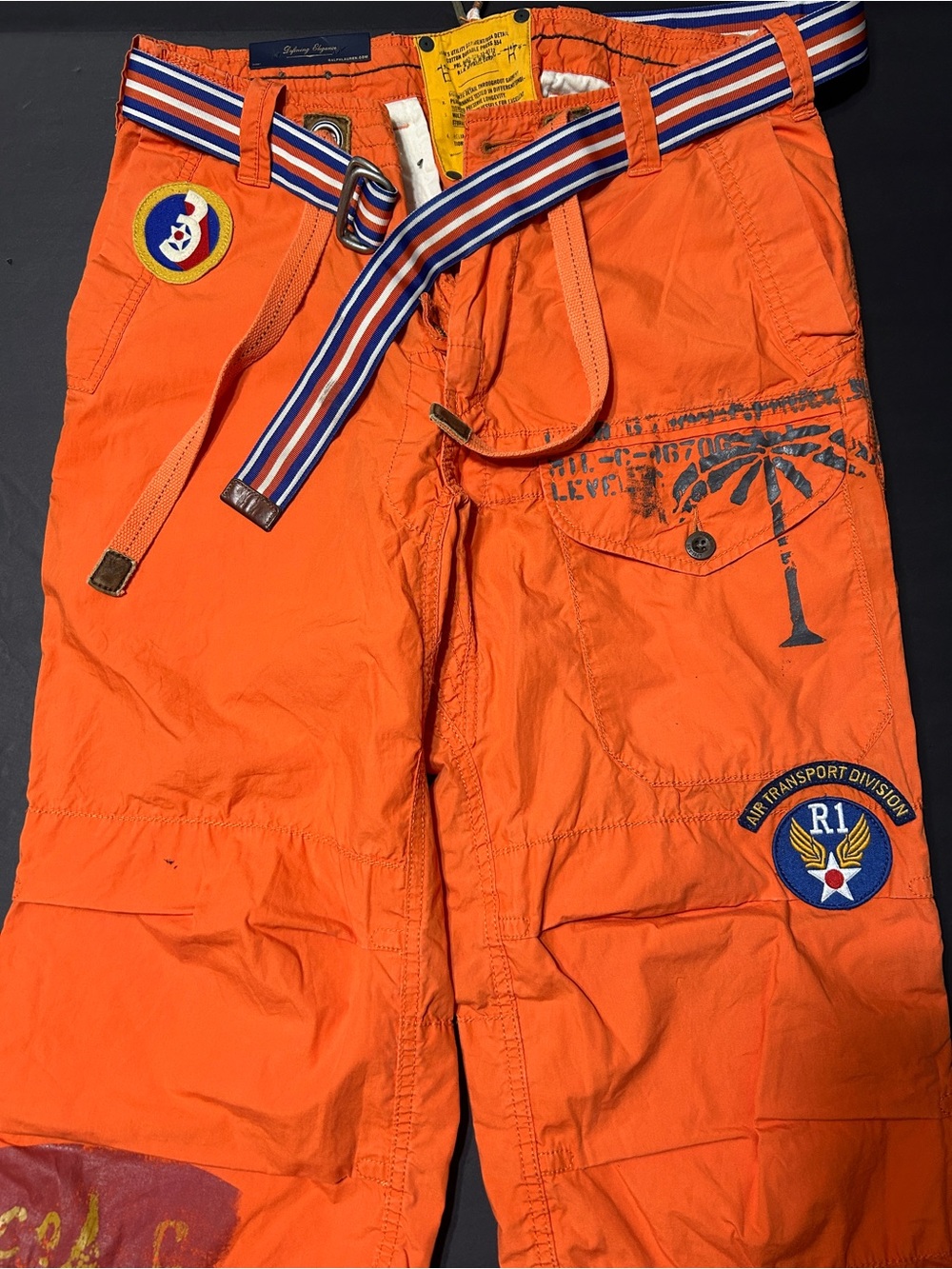 Ralph Lauren Orange Cargo Shorts with Striped Belt
